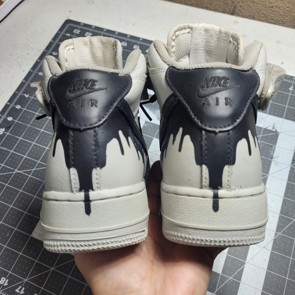 Nike Air Force 1 Mid top Light Grey Black Drip Custom Size 7 youth - Picture 4 of 10
